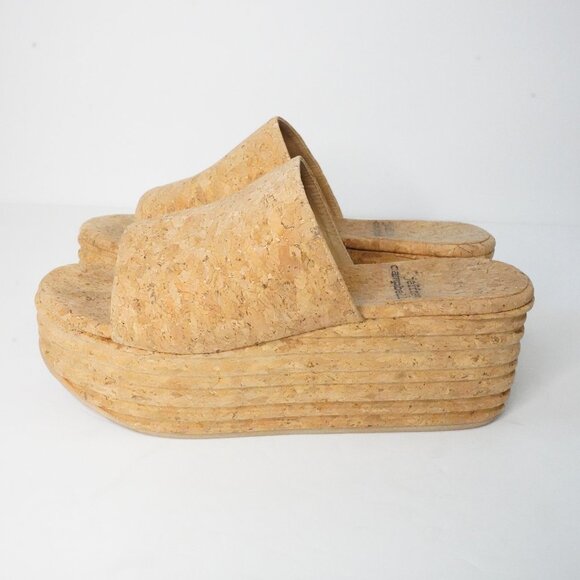 Jeffrey Campbell, Cork Platform Slides Sandals, Tan, Beige - Picture 5 of 6